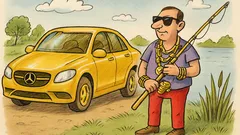 Dowcip: Facet złotym mercedesem jedzie na ryby