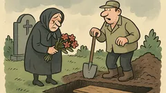 Dowcip: Grabarz pyta wdowę na pogrzebie